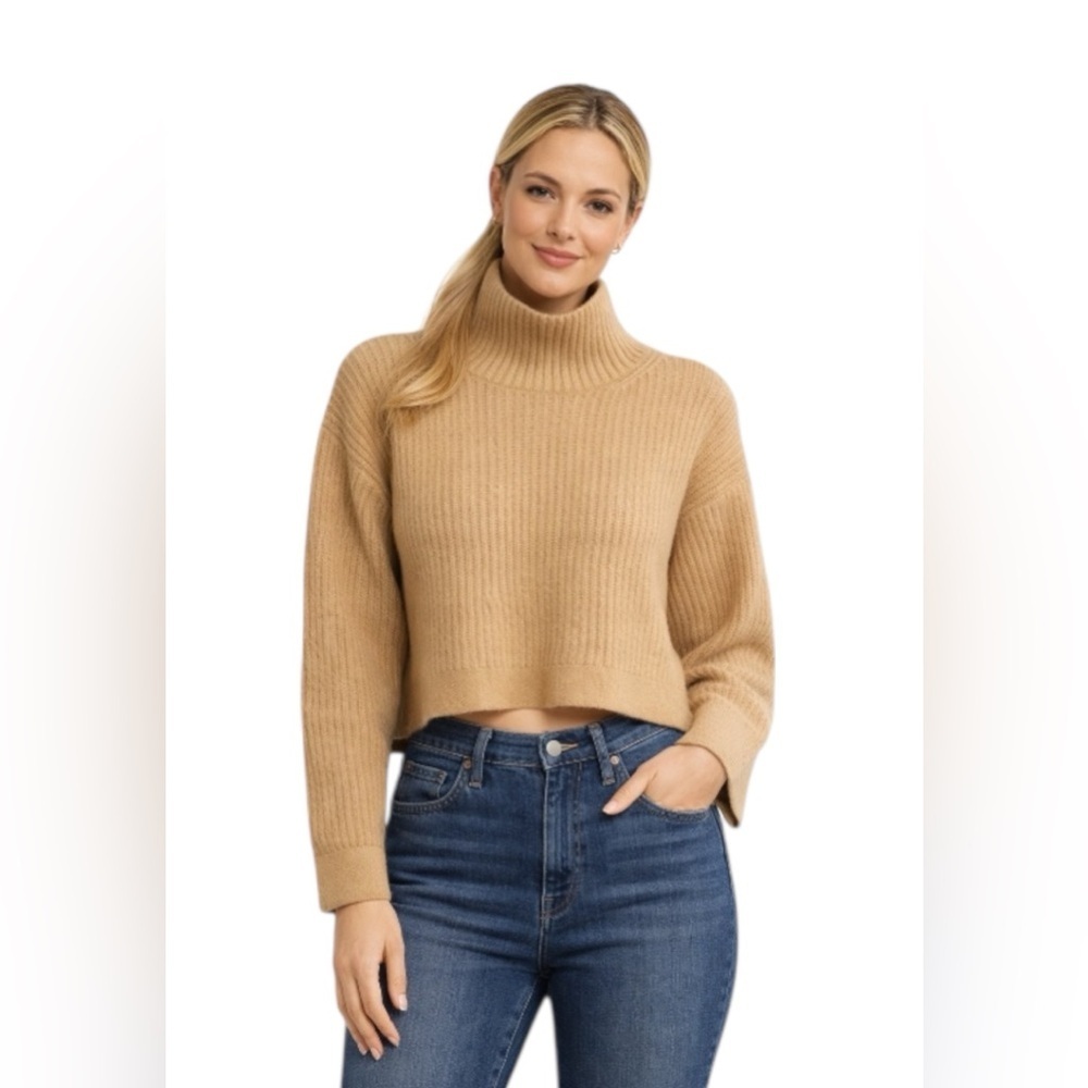 Topshop Camel Cropped Turtleneck Sweater XS Chunky Knit Cozy